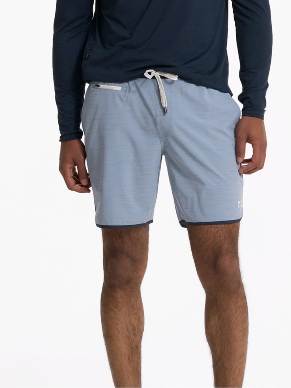 Vuori Light Blue Men’s Swim Board Shorts with Contrast Trim